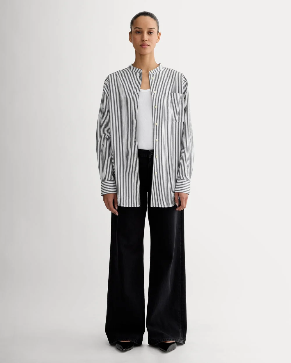The Oversized Shirt in Ultrasoft Cotton | Optic White / Black - Image 3