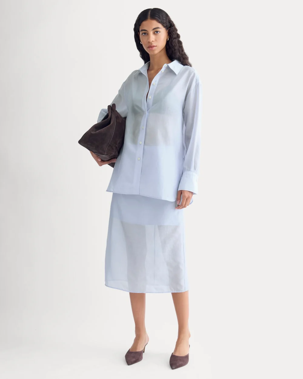 Oversized Shirt in Cotton-Silk Organza | Kentucky Blue - Image 3