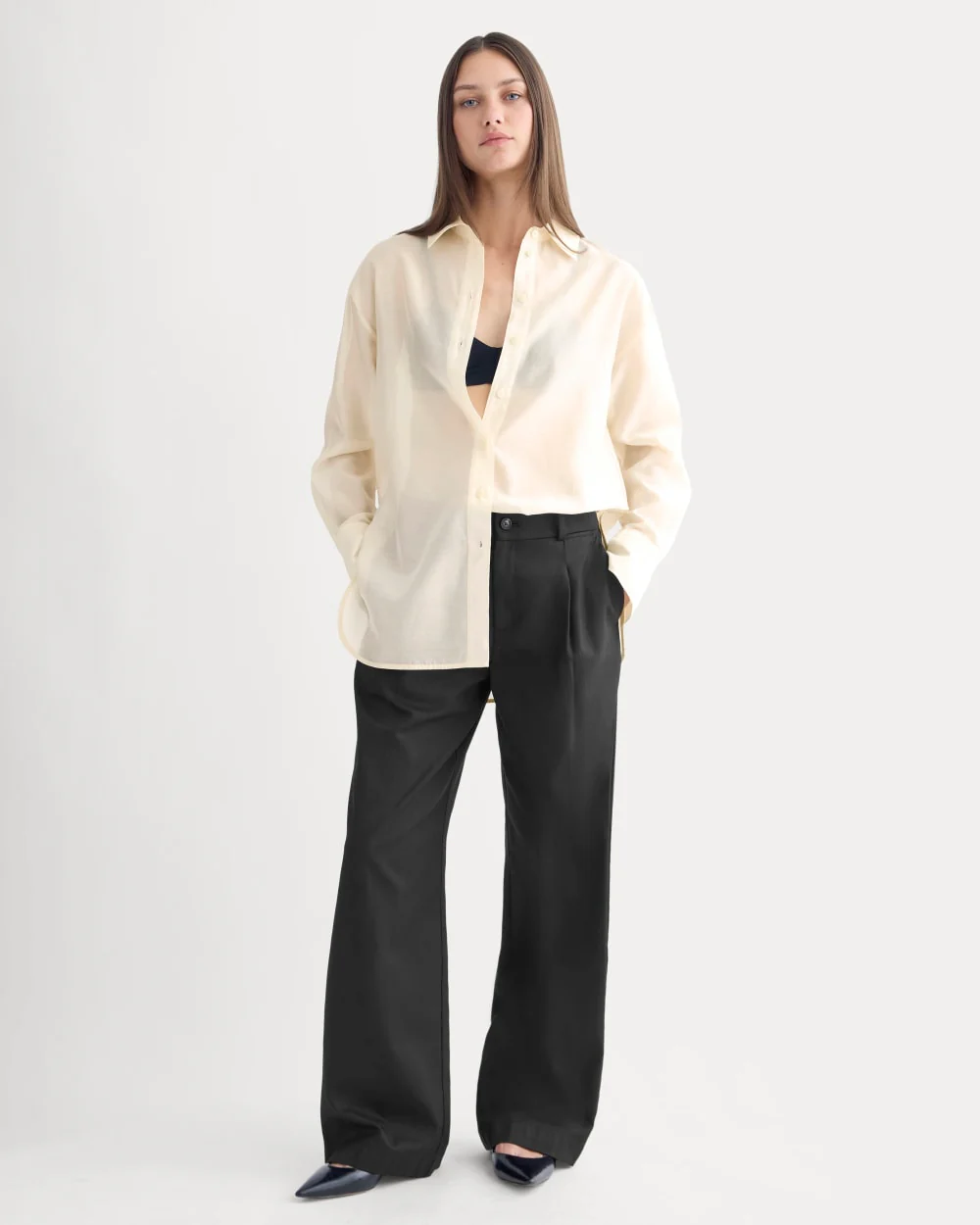 Oversized Shirt in Cotton-Silk Organza | Parchment - Image 3