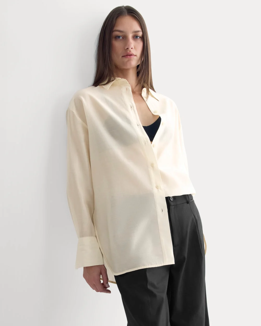 Oversized Shirt in Cotton-Silk Organza | Parchment - Image 6