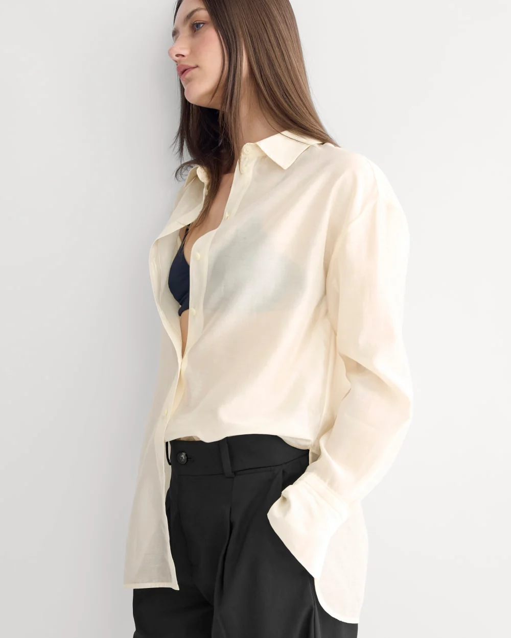 Oversized Shirt in Cotton-Silk Organza | Parchment - Image 7