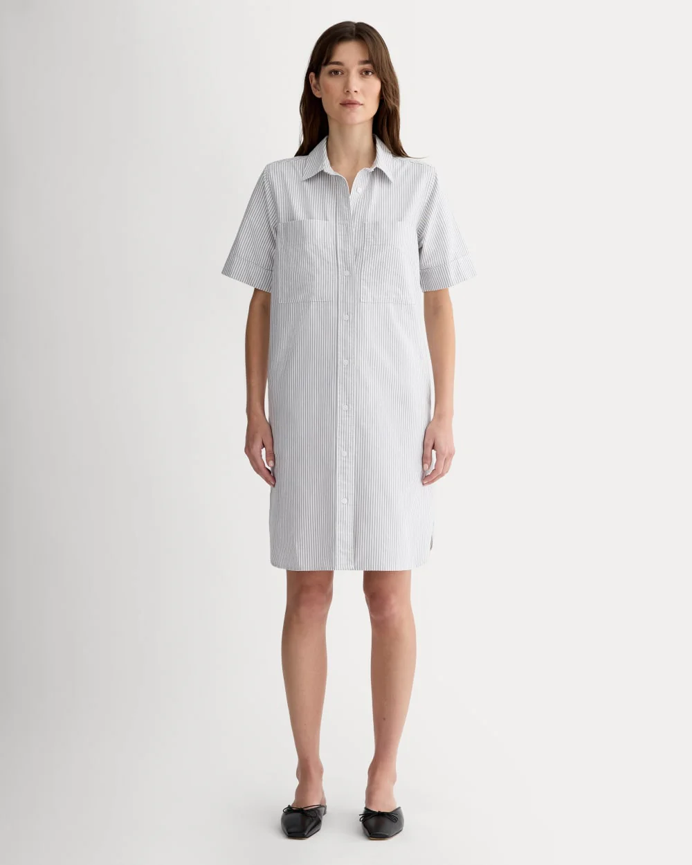 The Oxford Short-Sleeve Shirt Dress | Charcoal / White