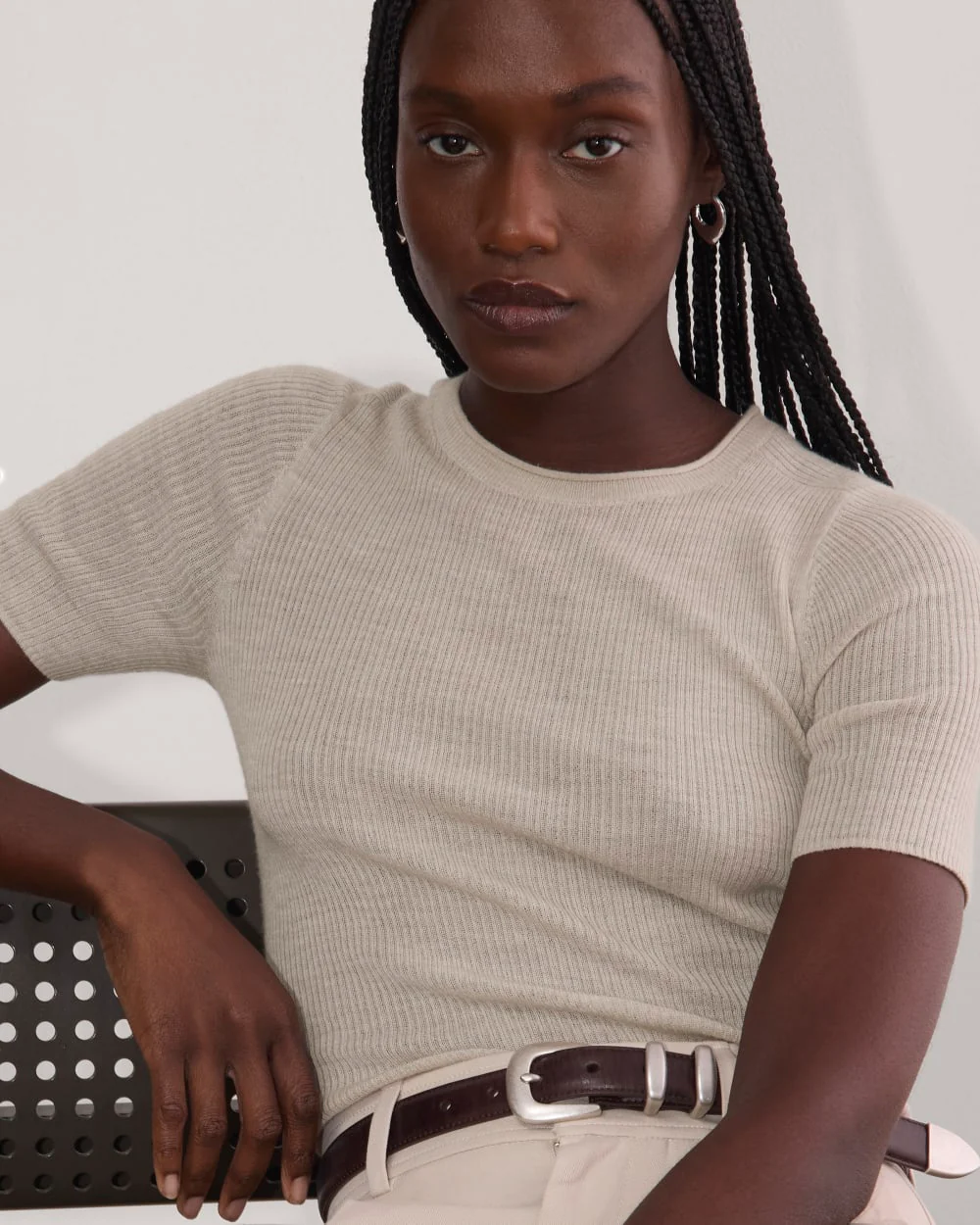 The Sweater Tee in Ultrasoft Merino | Heather Oatmeal - Image 3