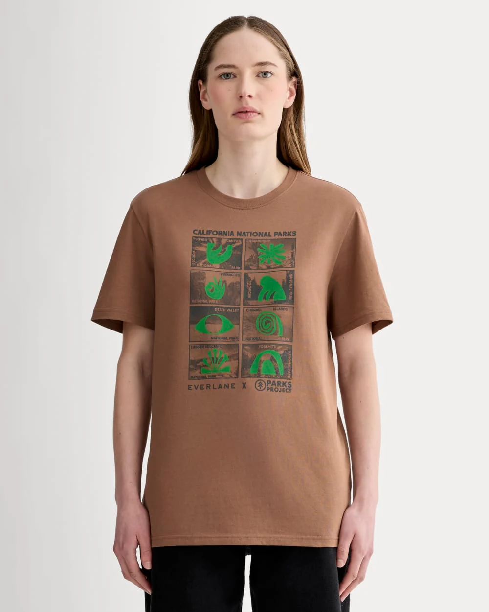 The Everlane x Parks Project Essential Organic Crew | Brown / Green / Forged Iron