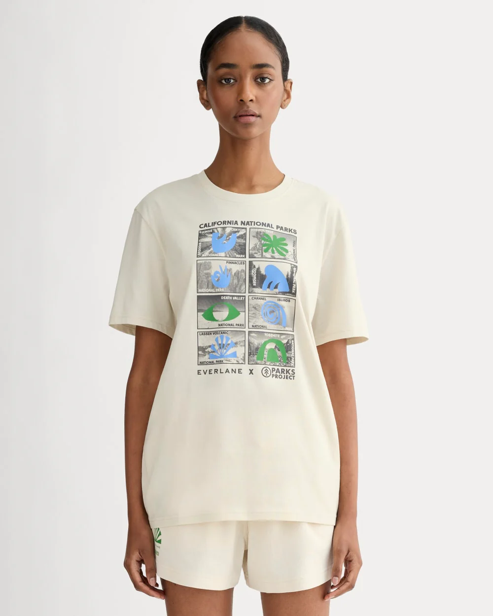 The Everlane x Parks Project Essential Organic Crew | Forged Iron / Birch / Granada Sky Blue / Green