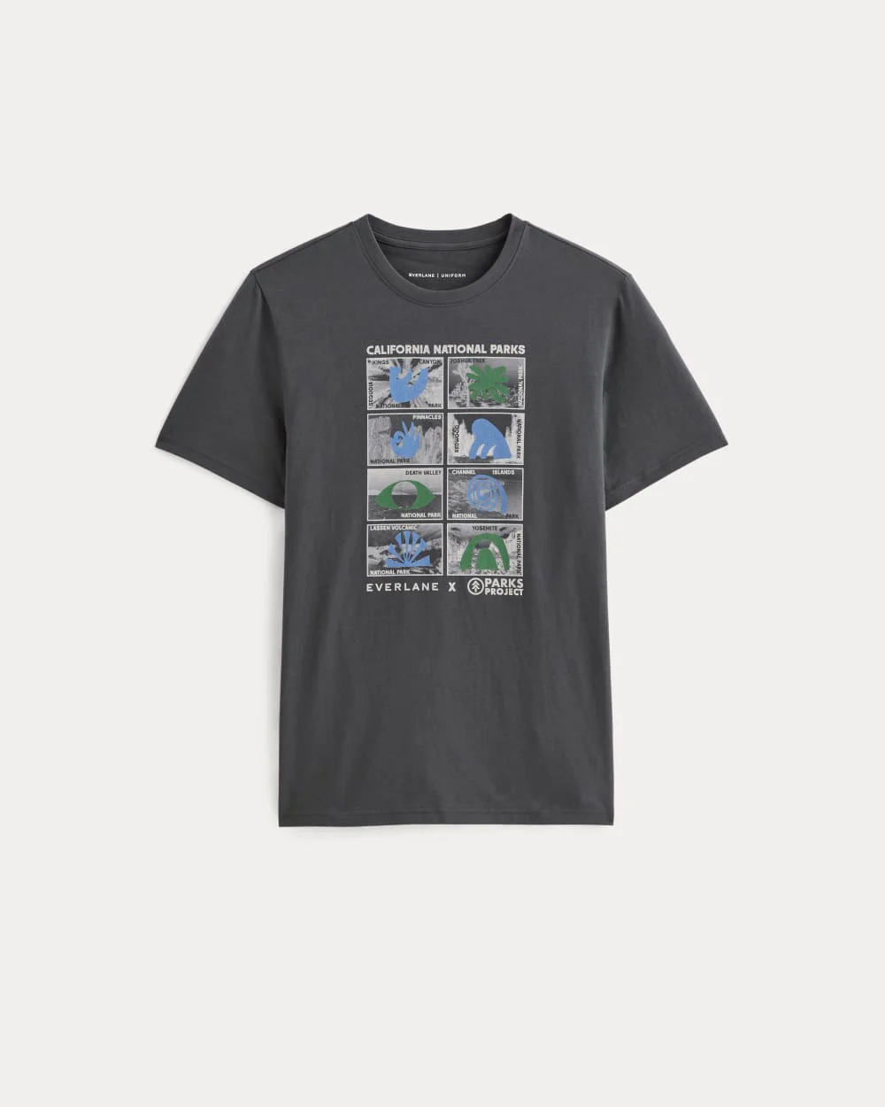The Everlane x Parks Project Essential Organic Crew | Forged Iron / Natural / Granada Sky Blue / Green - Image 2