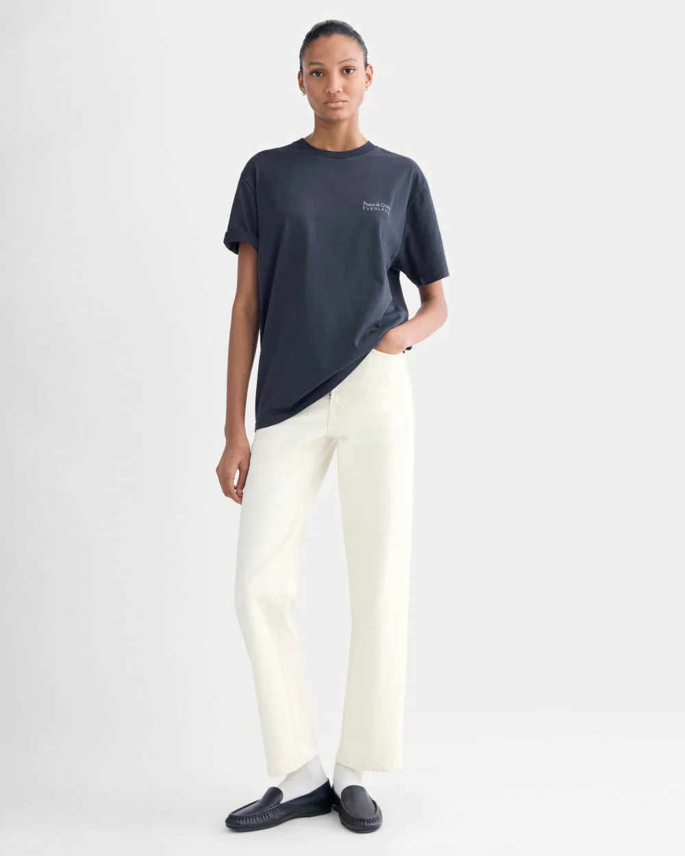 Everlane x Peace & Quiet Graphic Logo Tee | Navy - Image 3