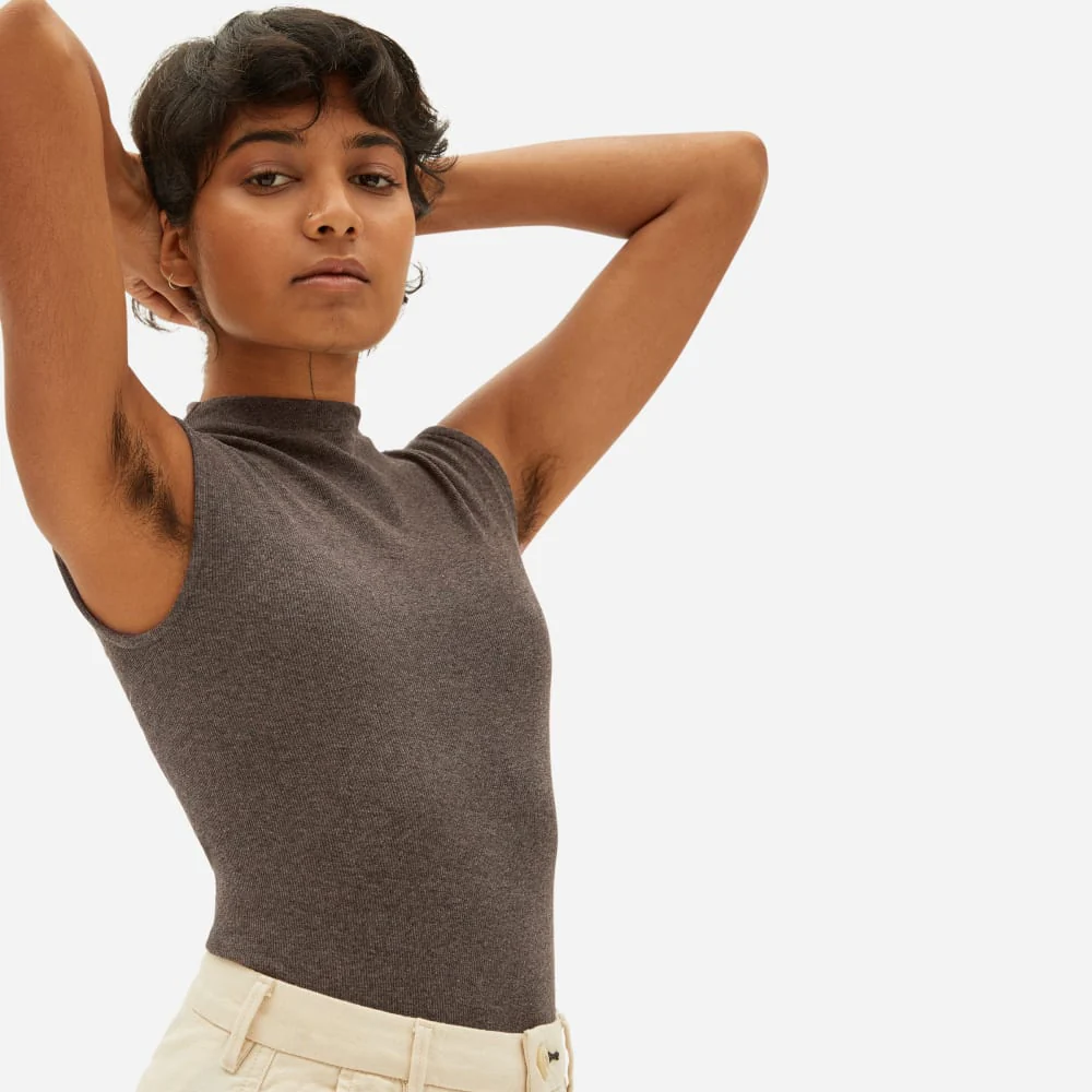 The Pima Micro-Rib Funnel-Neck Tank | Heathered Fatigue - Image 4