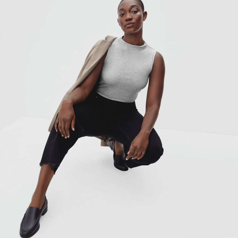 The Pima Micro-Rib Funnel-Neck Tank |  Heathered Grey - Image 5