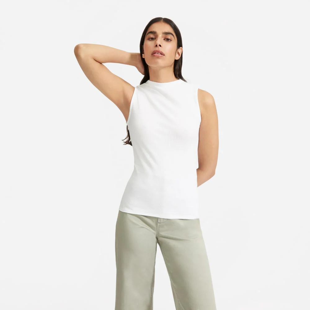 The Pima Micro-Rib Funnel-Neck Tank | White - Image 2