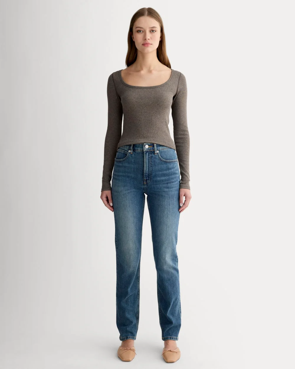 The Luxe Rib Long-Sleeve Scoop-Neck Tee | Heathered Fatigue - Image 3
