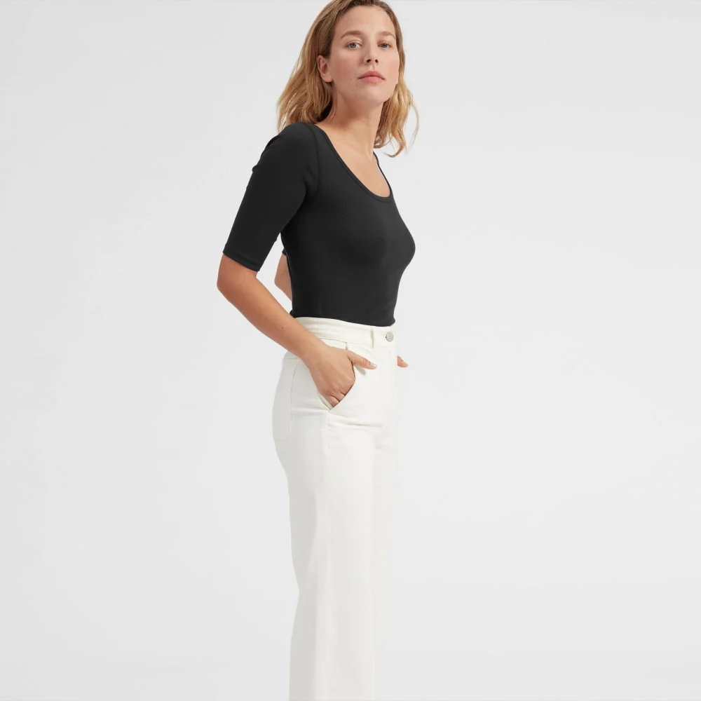 The Luxe Micro-Rib Scoop-Neck Tee | Black - Image 3