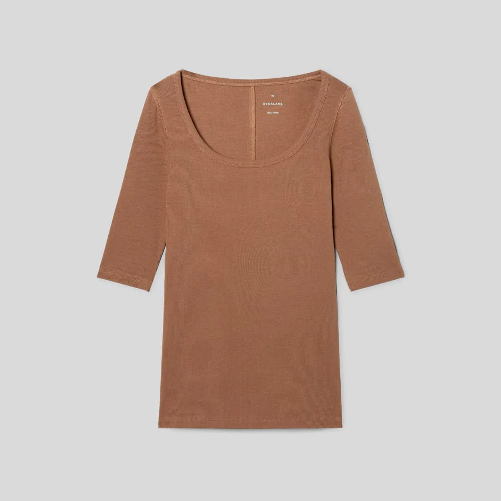 The Luxe Micro-Rib Scoop-Neck Tee | Carob Brown - Image 2
