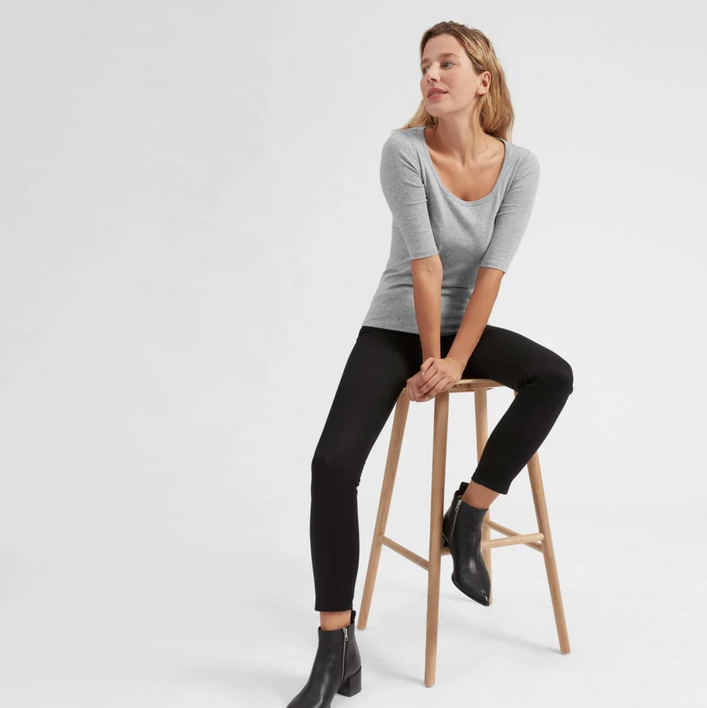 The Luxe Micro-Rib Scoop-Neck Tee |  Heathered Grey - Image 3