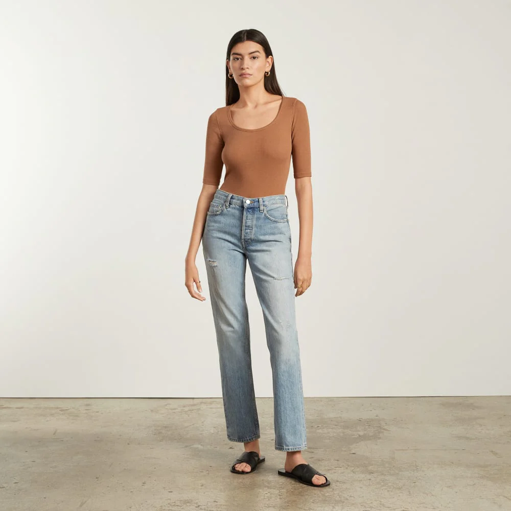 The Luxe Micro-Rib Scoop-Neck Tee | Tawny Brown - Image 4