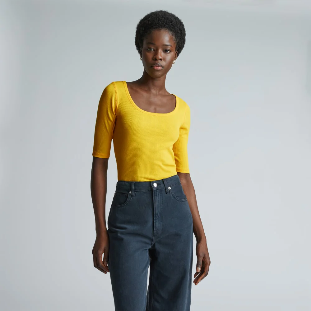 The Luxe Micro-Rib Scoop-Neck Tee | High Visibility Yellow