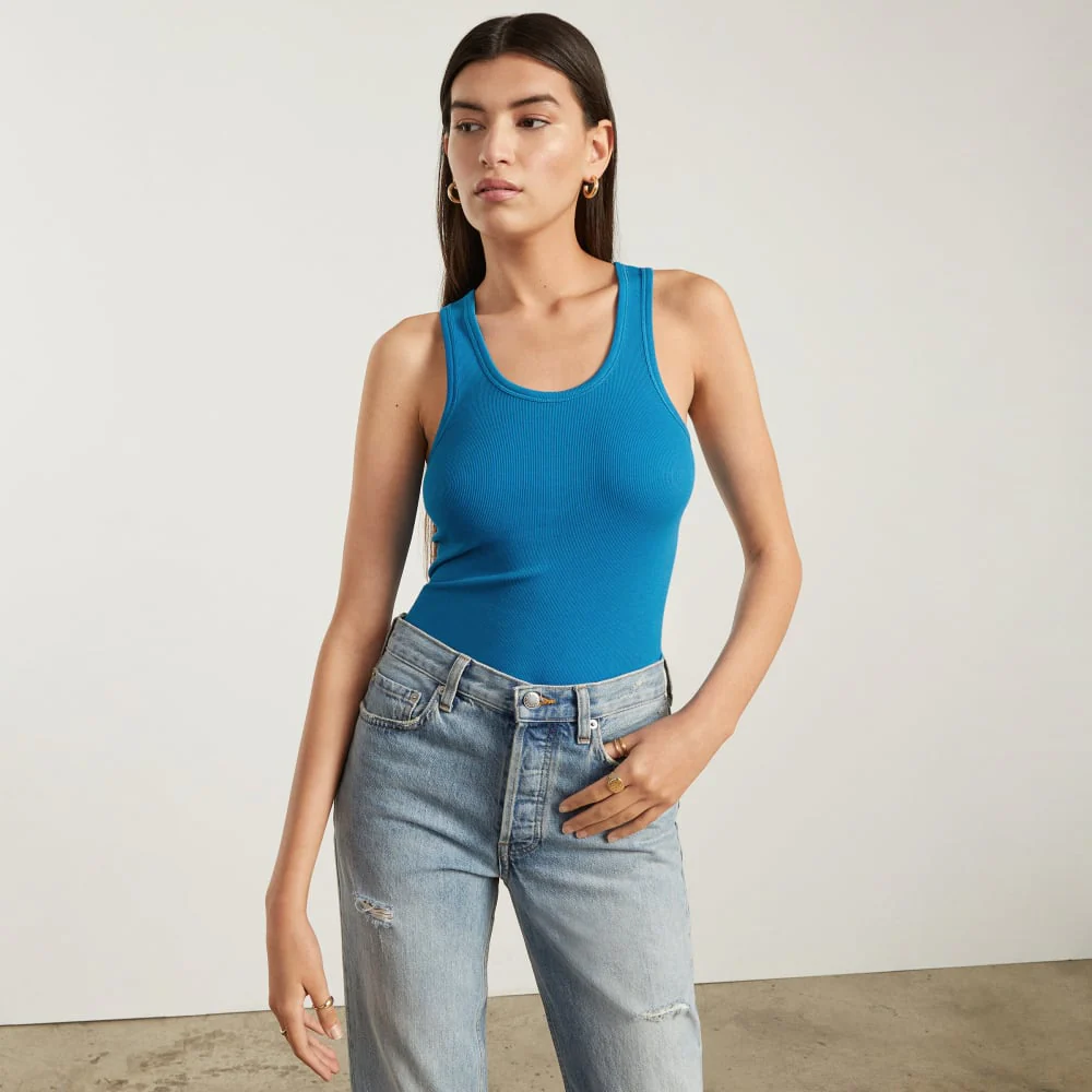The Pima Micro-Rib U-neck Tank | Horizon Blue - Image 6