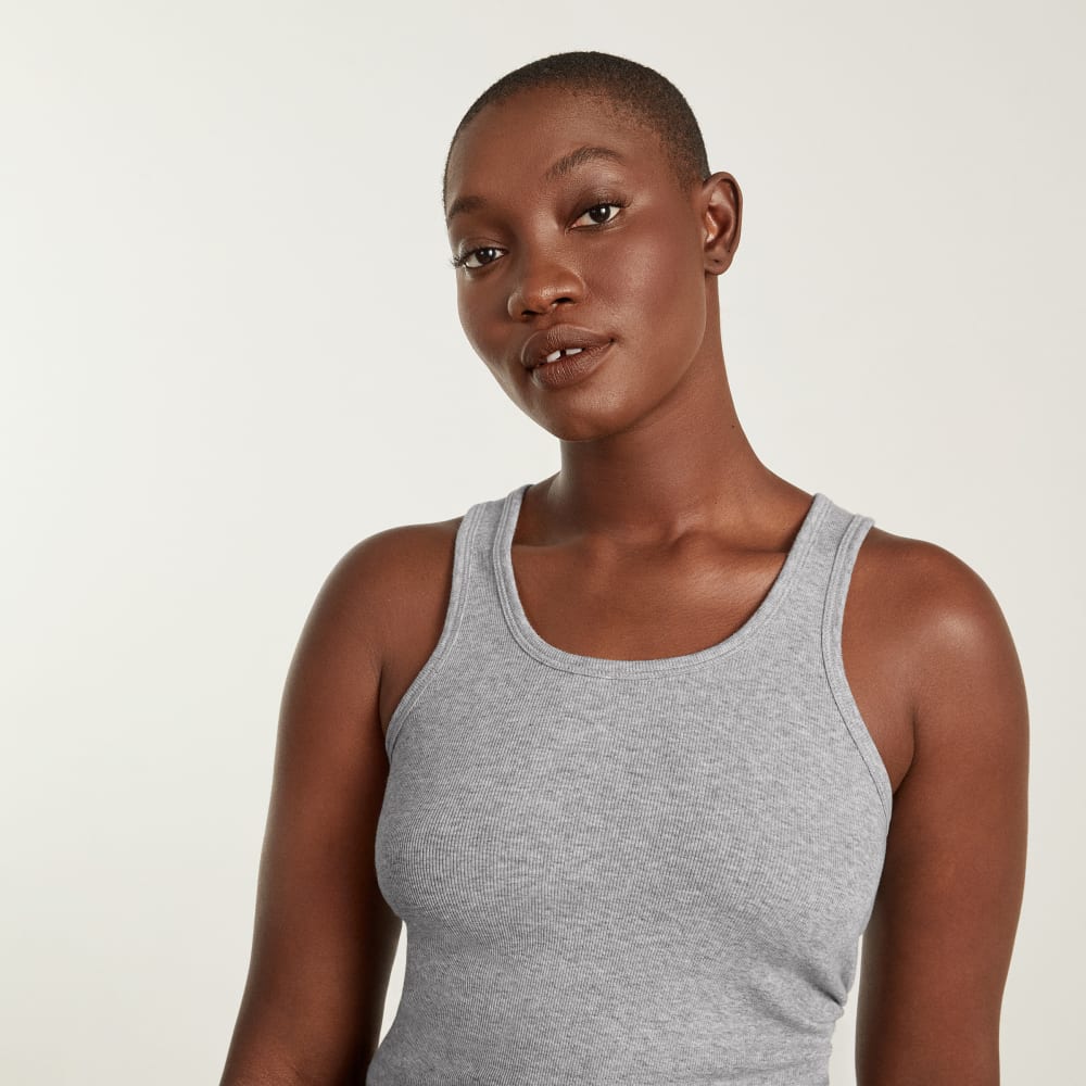 The Pima Micro-Rib U-neck Tank |  Heathered Grey - Image 4