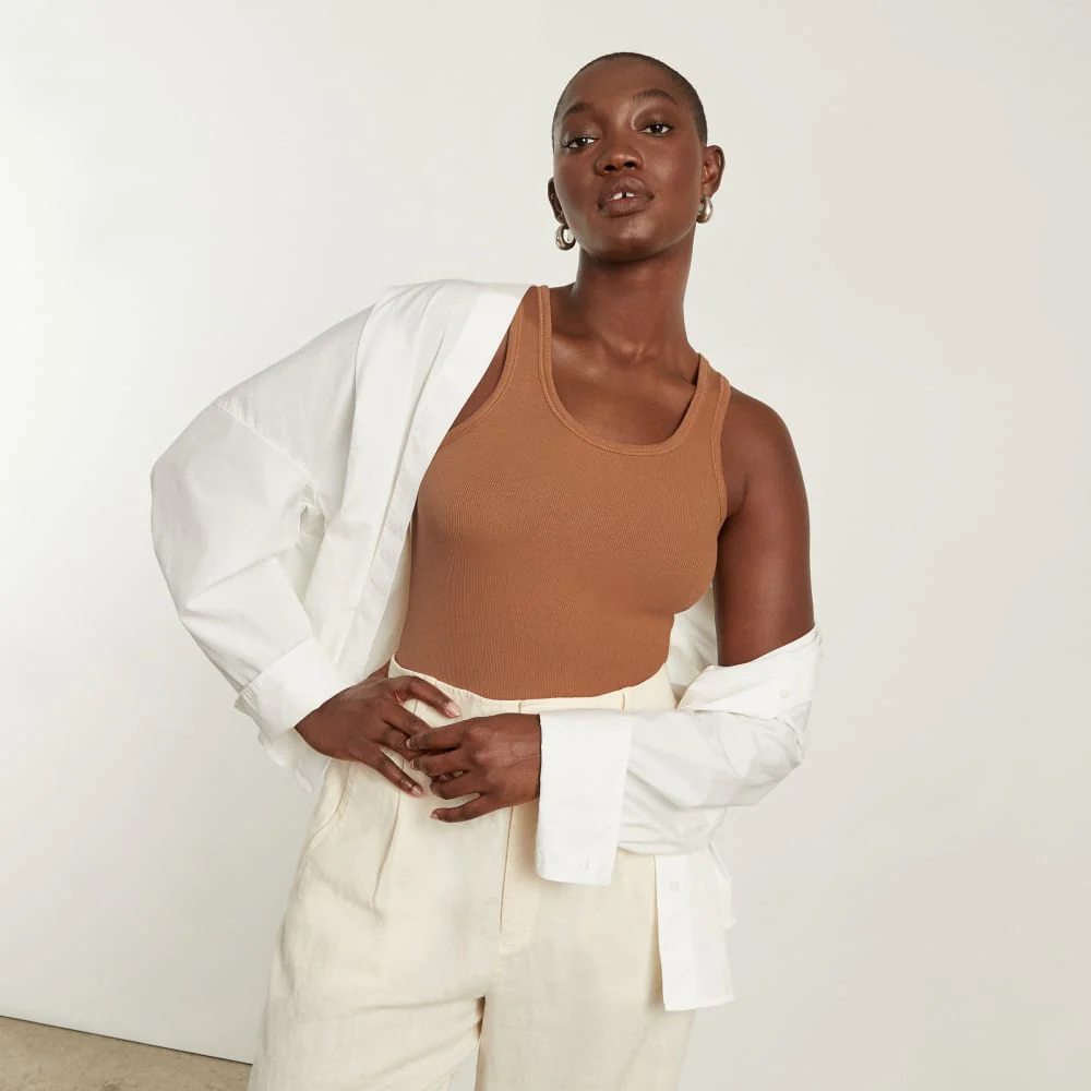 The Pima Micro-Rib U-neck Tank | Tawny Brown - Image 6