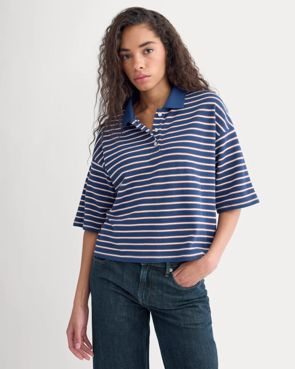 Pique Boxy Polo | Estate Blue/Henna/Gardenia - Image 3