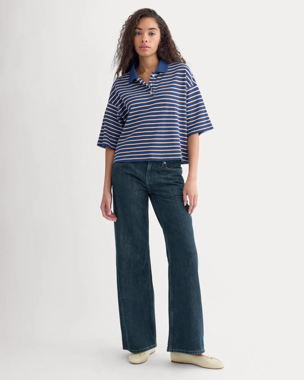 Pique Boxy Polo | Estate Blue/Henna/Gardenia - Image 4