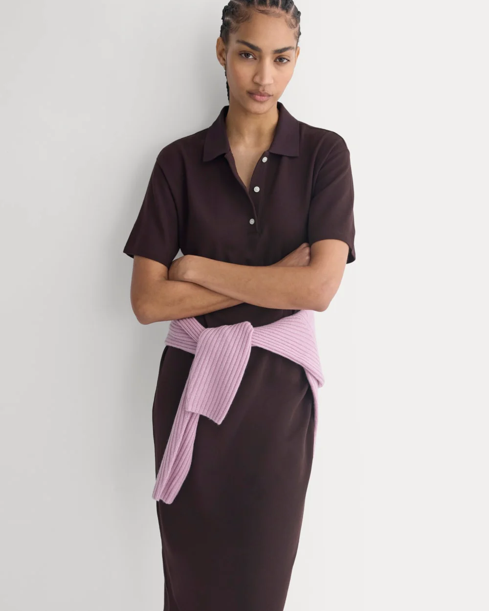 Pique Polo Short-Sleeve Dress | Dark Chocolate - Image 3