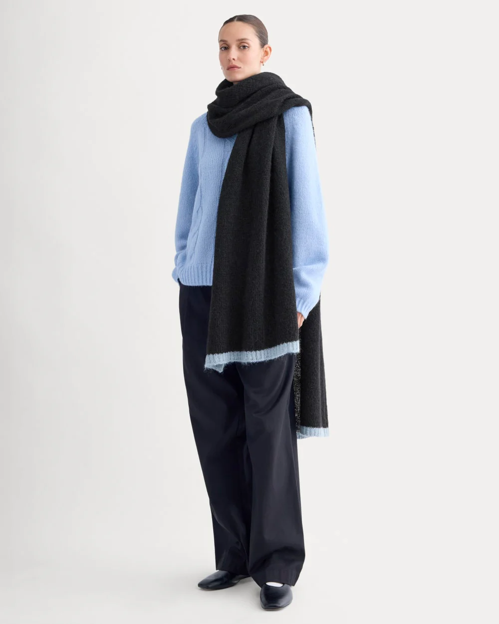 Plush Alpaca Scarf | Black/ Skyway - Image 2