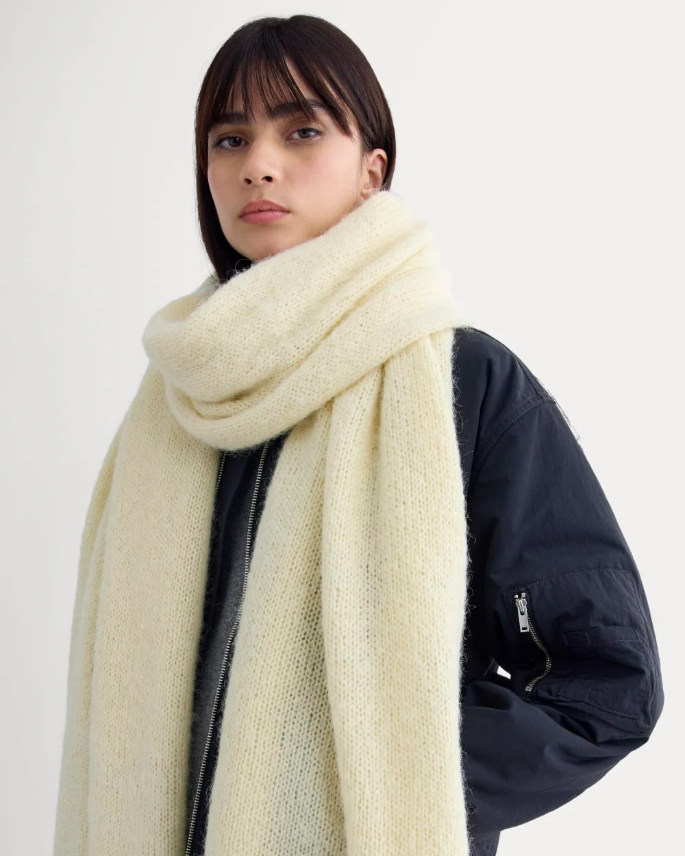Plush Alpaca Scarf | Bone/ Black - Image 3