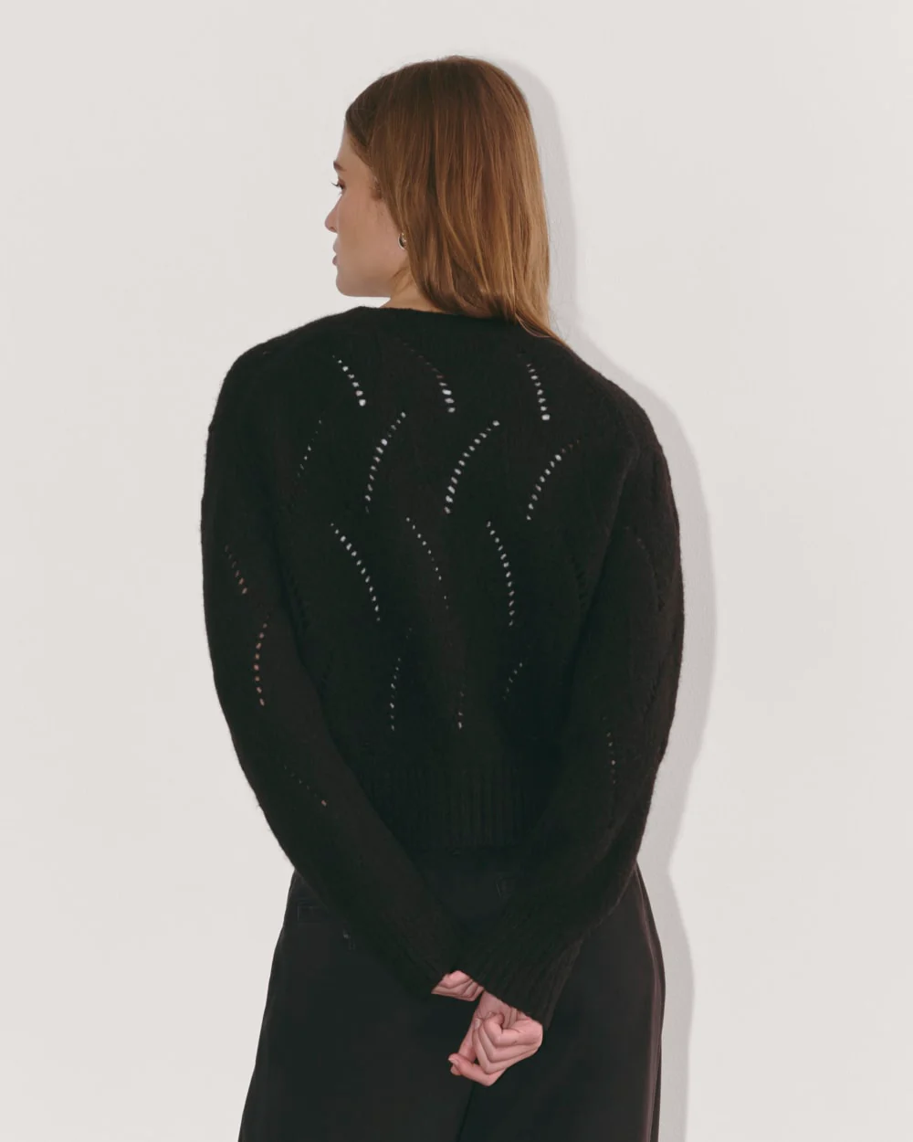 The Pointelle Cardigan in Cloud | Black - Image 5
