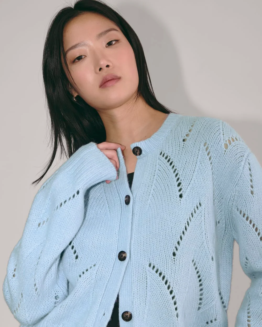 The Pointelle Cardigan in Cloud | Chambray Blue - Image 3
