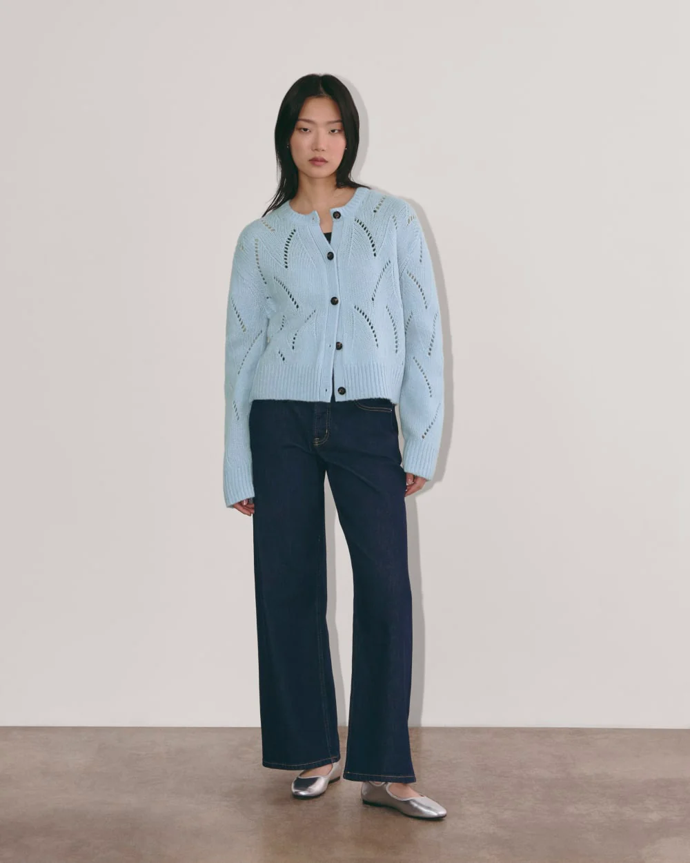 The Pointelle Cardigan in Cloud | Chambray Blue - Image 4