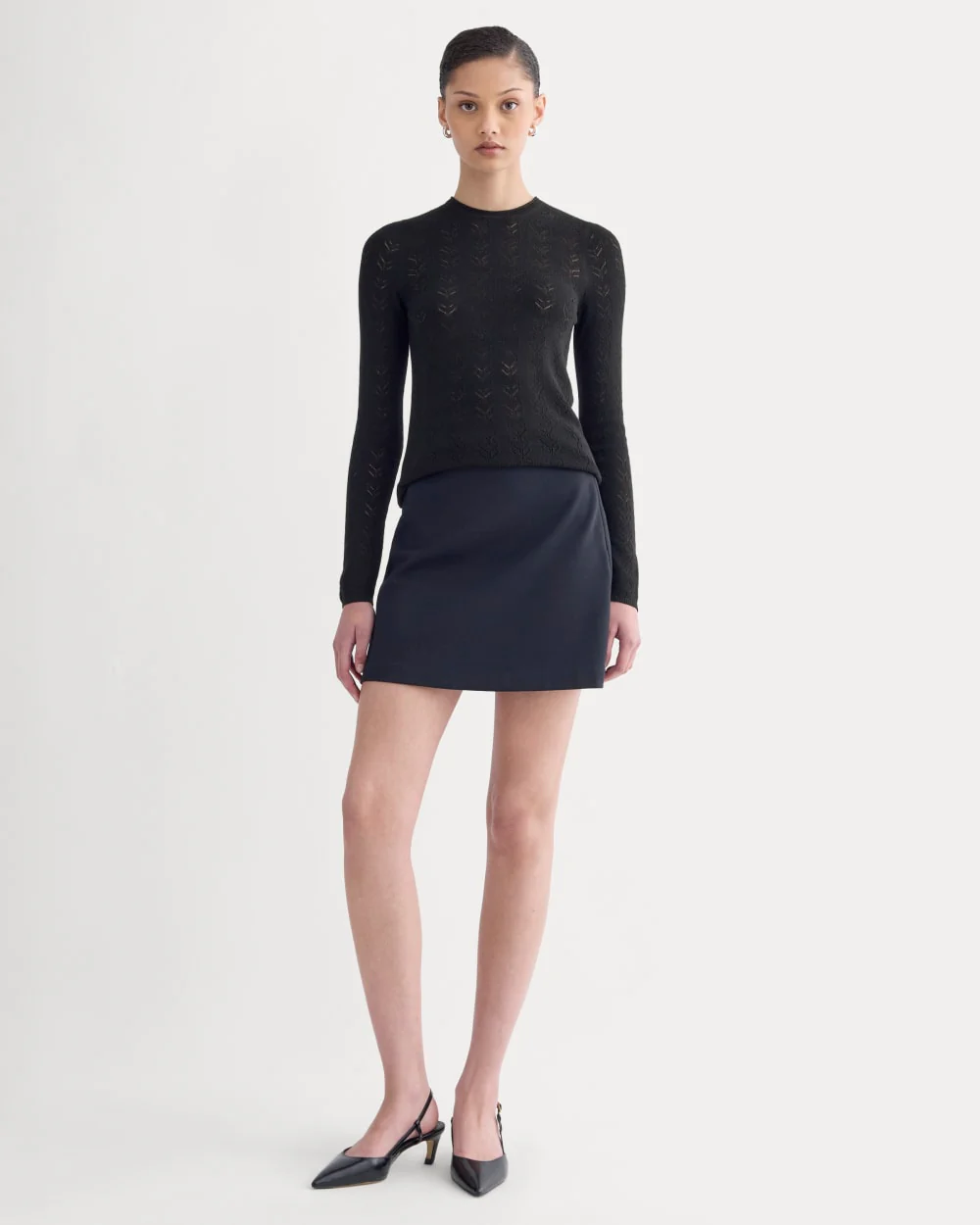 The Pointelle Crew in Ultrasoft Merino | Black - Image 3