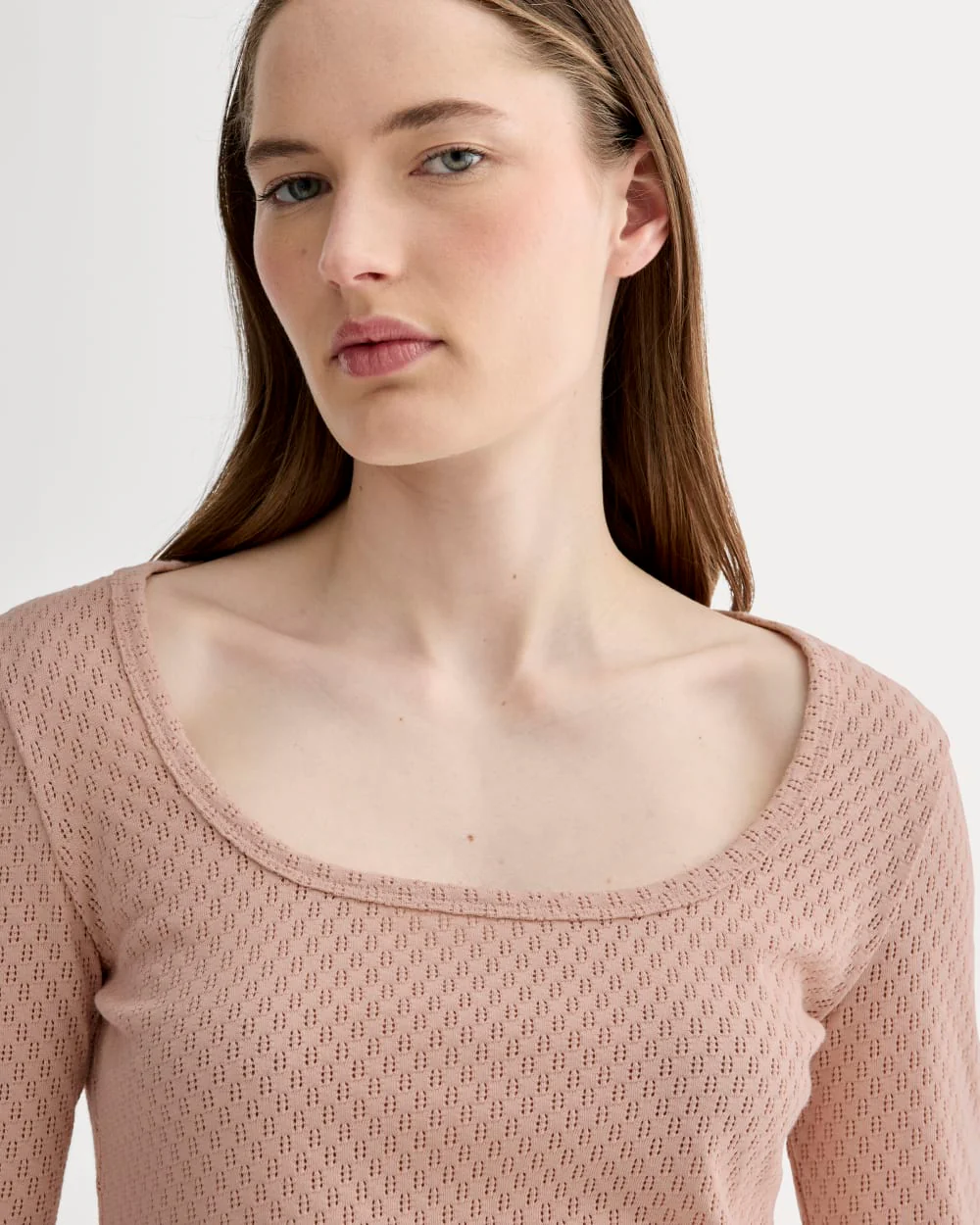 The Pointelle Scoop-Neck Top | Rose Smoke - Image 3