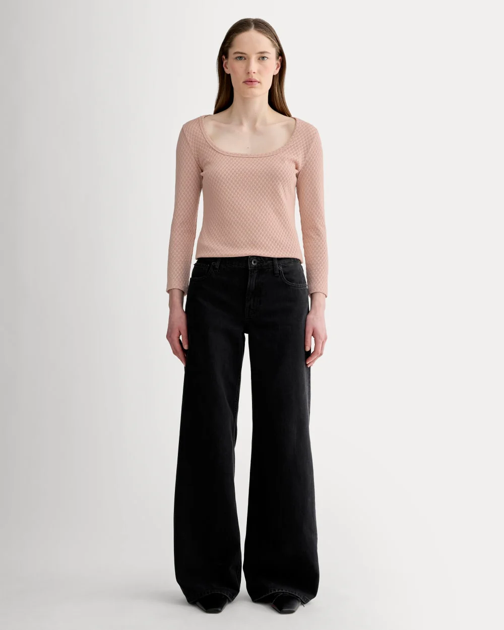 The Pointelle Scoop-Neck Top | Rose Smoke - Image 4