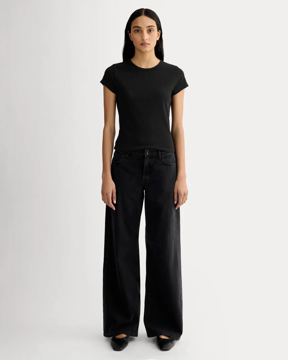 The Pointelle Short-Sleeve Tee | Black - Image 3