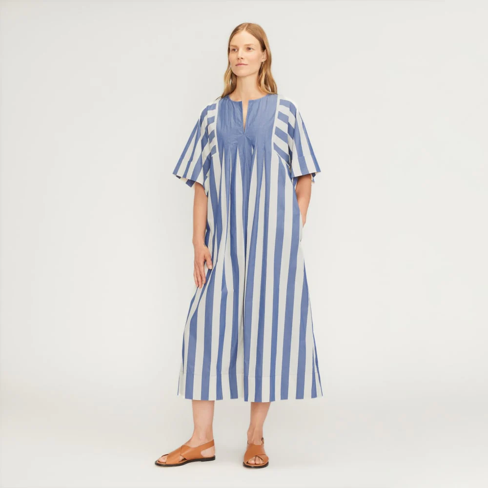 The Poplin Caftan Dress | Mazarine Blue / Bone
