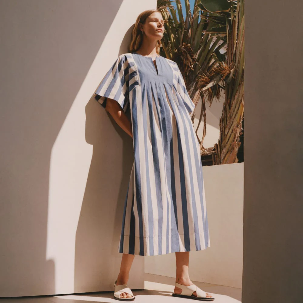 The Poplin Caftan Dress | Mazarine Blue / Bone - Image 7