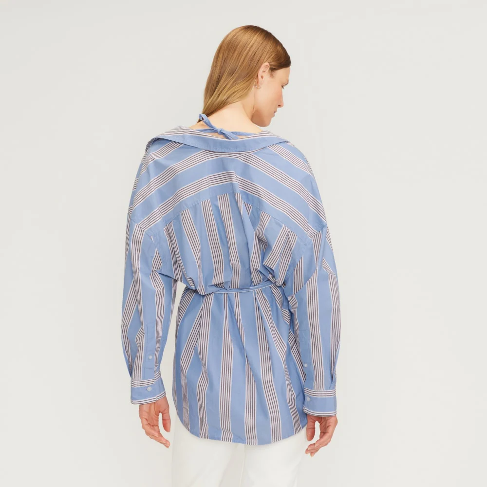 The Poplin Tie Back Shirt | Blue Opal / Cabernet / White - Image 3