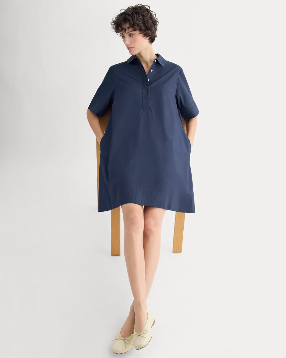 Popover Mini Shirtrdress in Ultrasoft Cotton | Navy - Image 3