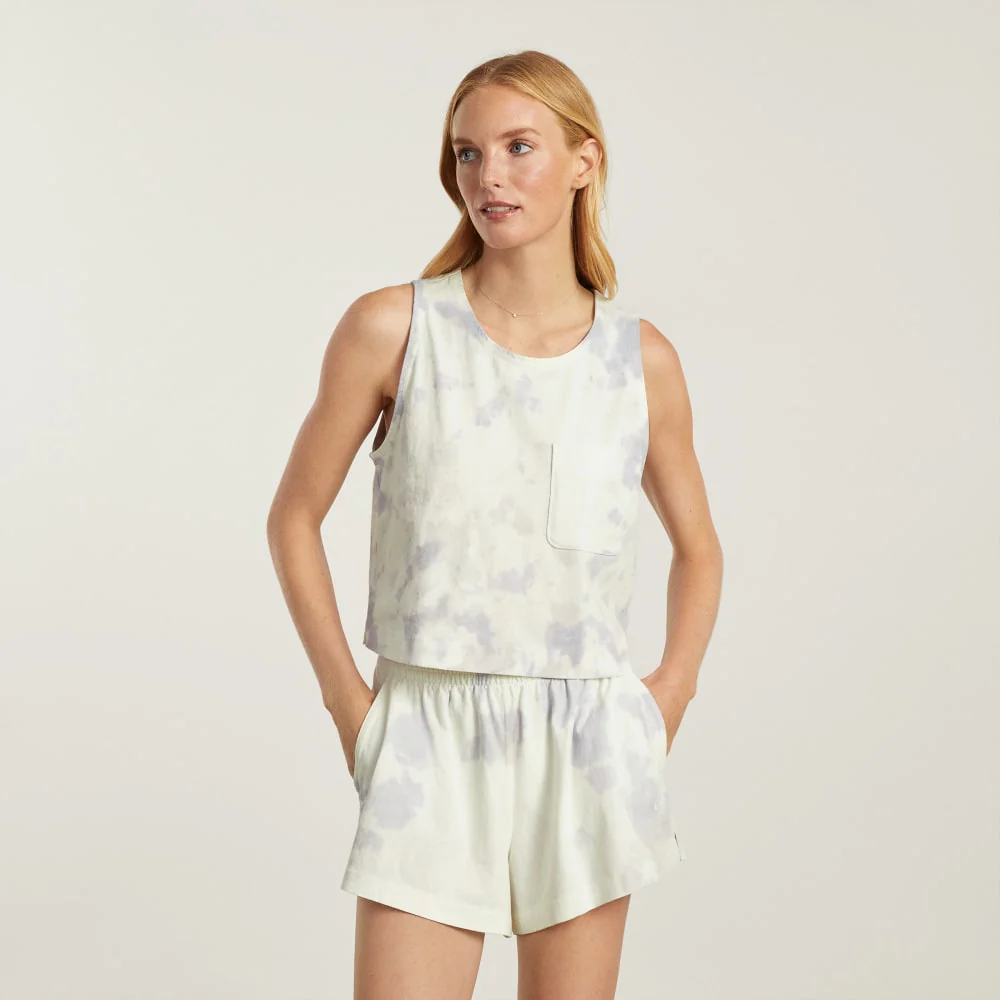 The Premium Weight Cropped Pocket Tank | Blue Slate Tie Dye - Image 2