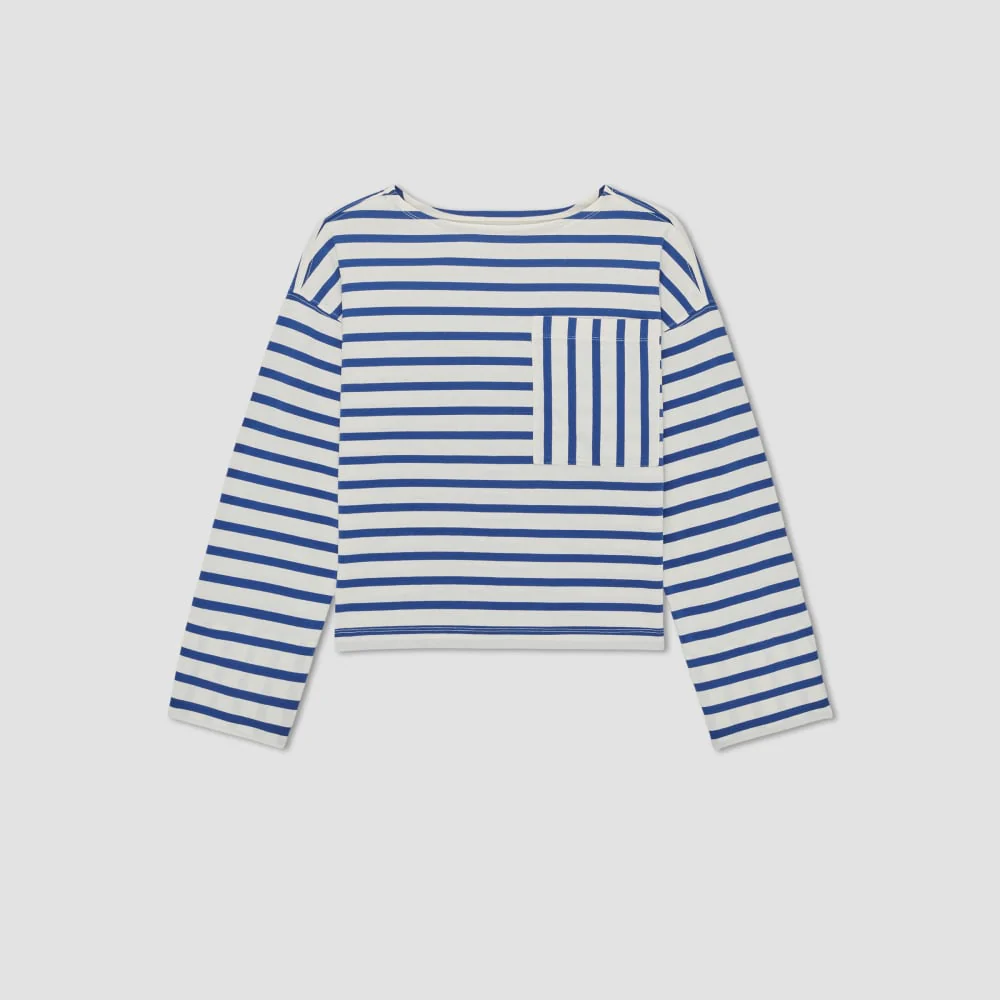 The Premium Weight Oversized Pocket Tee | Canvas Tan / Mazarine Blue - Image 2