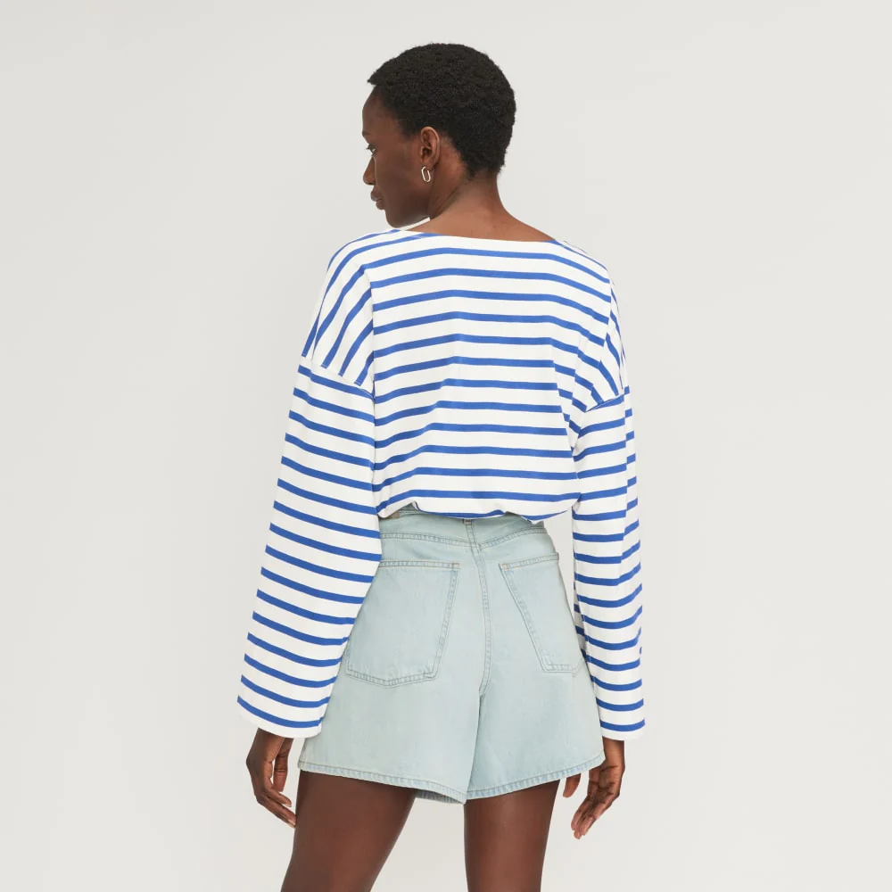 The Premium Weight Oversized Pocket Tee | Canvas Tan / Mazarine Blue - Image 3