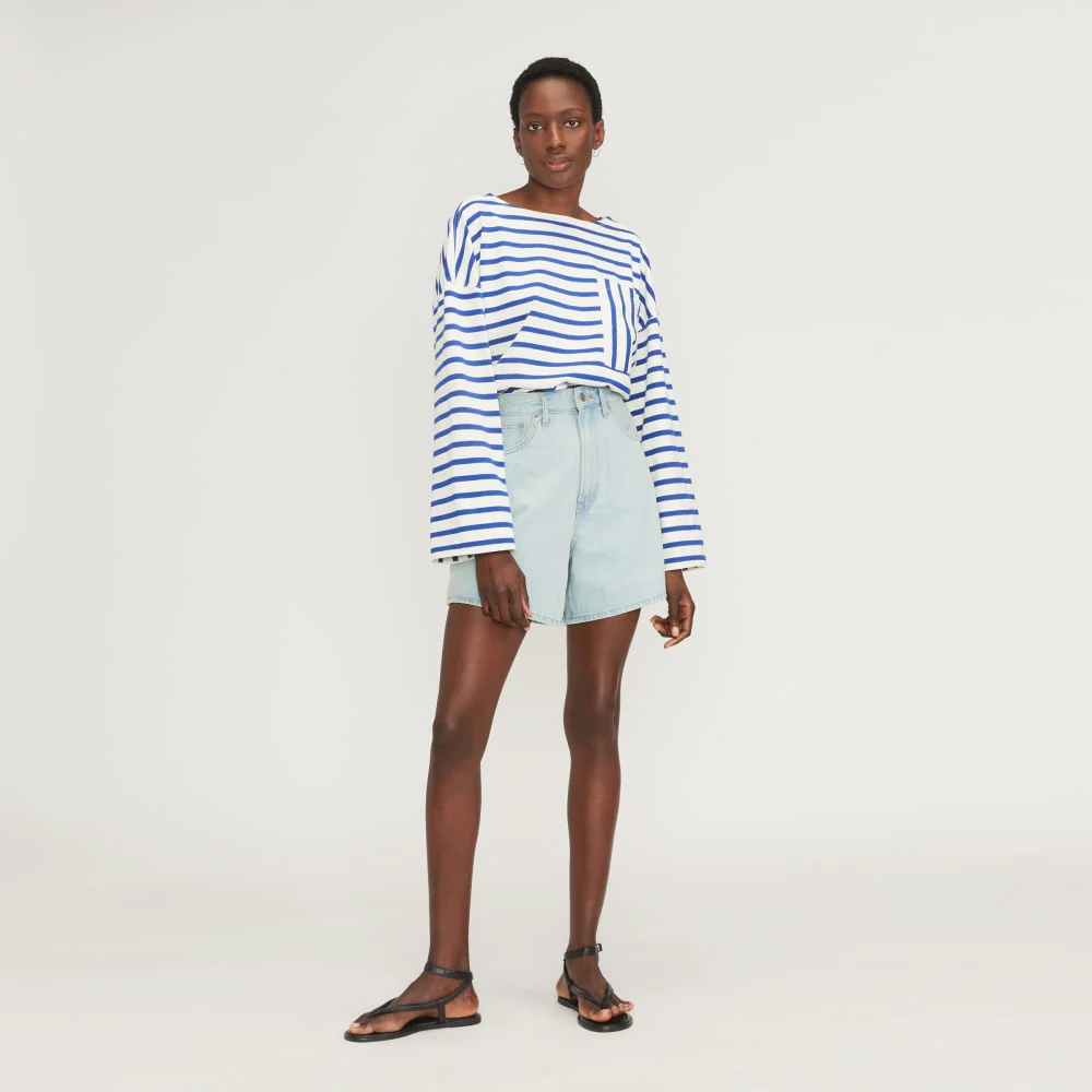 The Premium Weight Oversized Pocket Tee | Canvas Tan / Mazarine Blue - Image 5