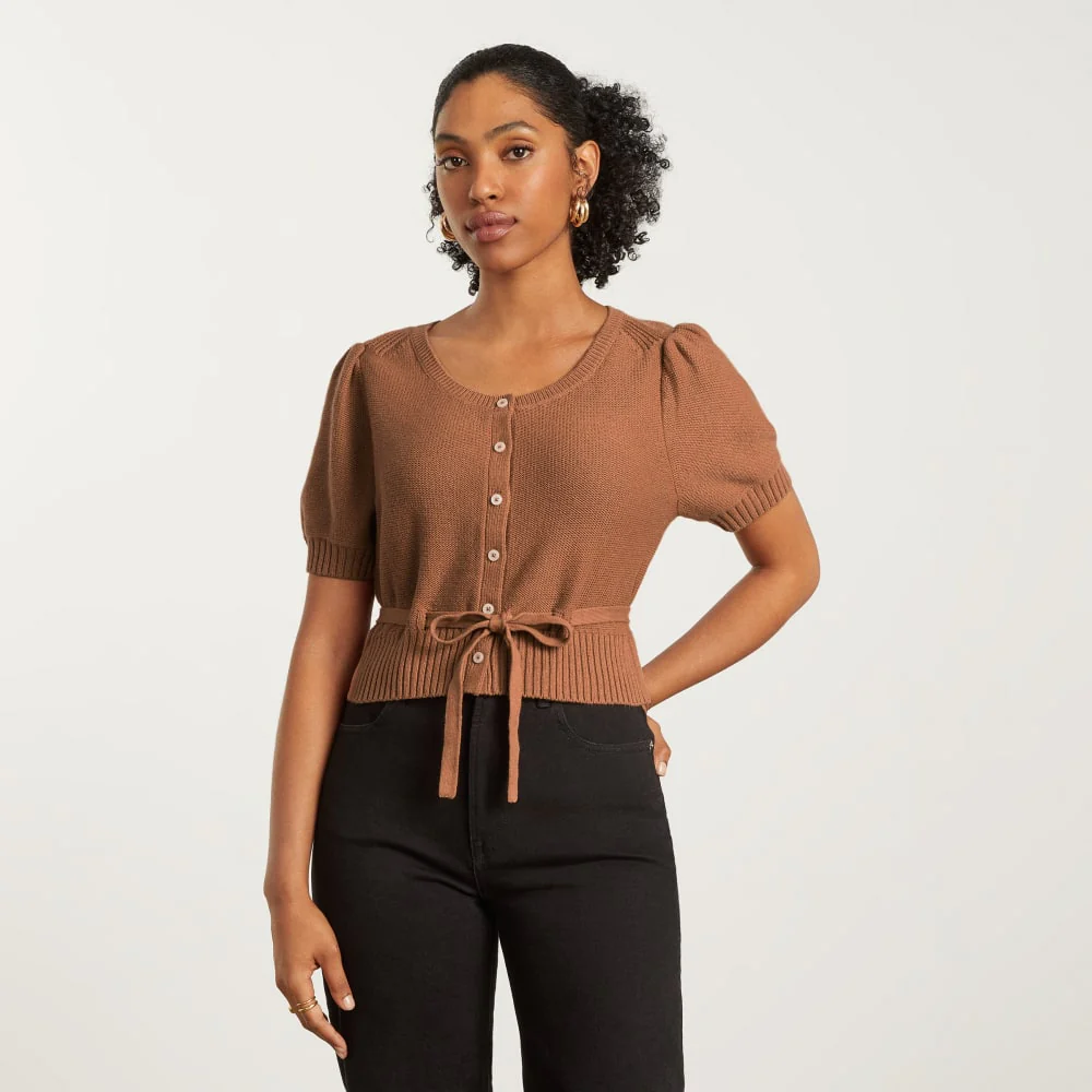 The Puff Sleeve Sweater Top | Tawny Brown - Image 2