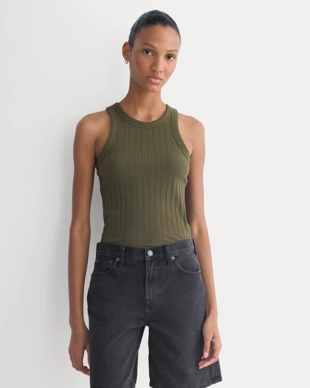 Racerback Tank in Pointelle | Olive Night - Image 3