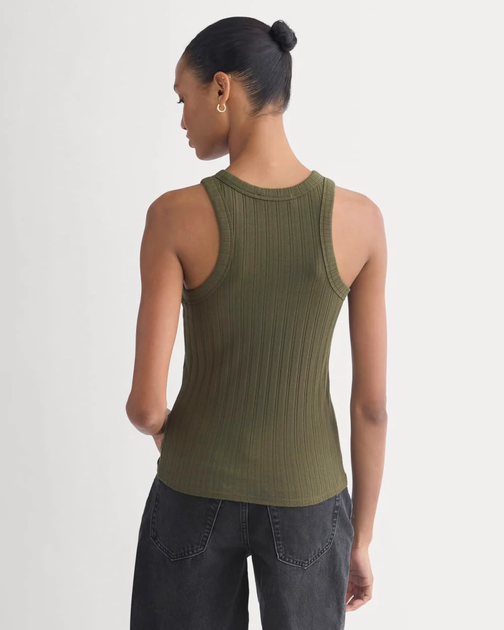 Racerback Tank in Pointelle | Olive Night - Image 6