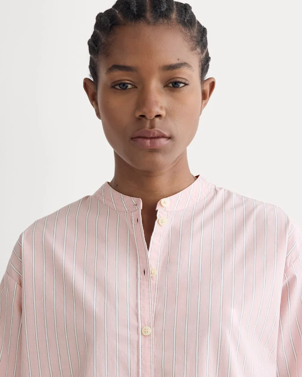 The Relaxed Shirt Dress in Ultrasoft Cotton | Pink / White - Image 3
