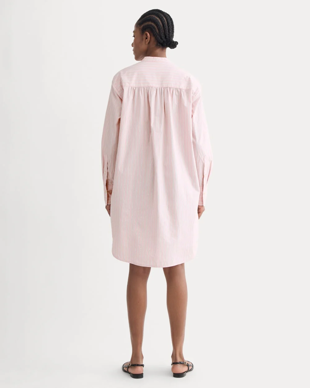 The Relaxed Shirt Dress in Ultrasoft Cotton | Pink / White - Image 4