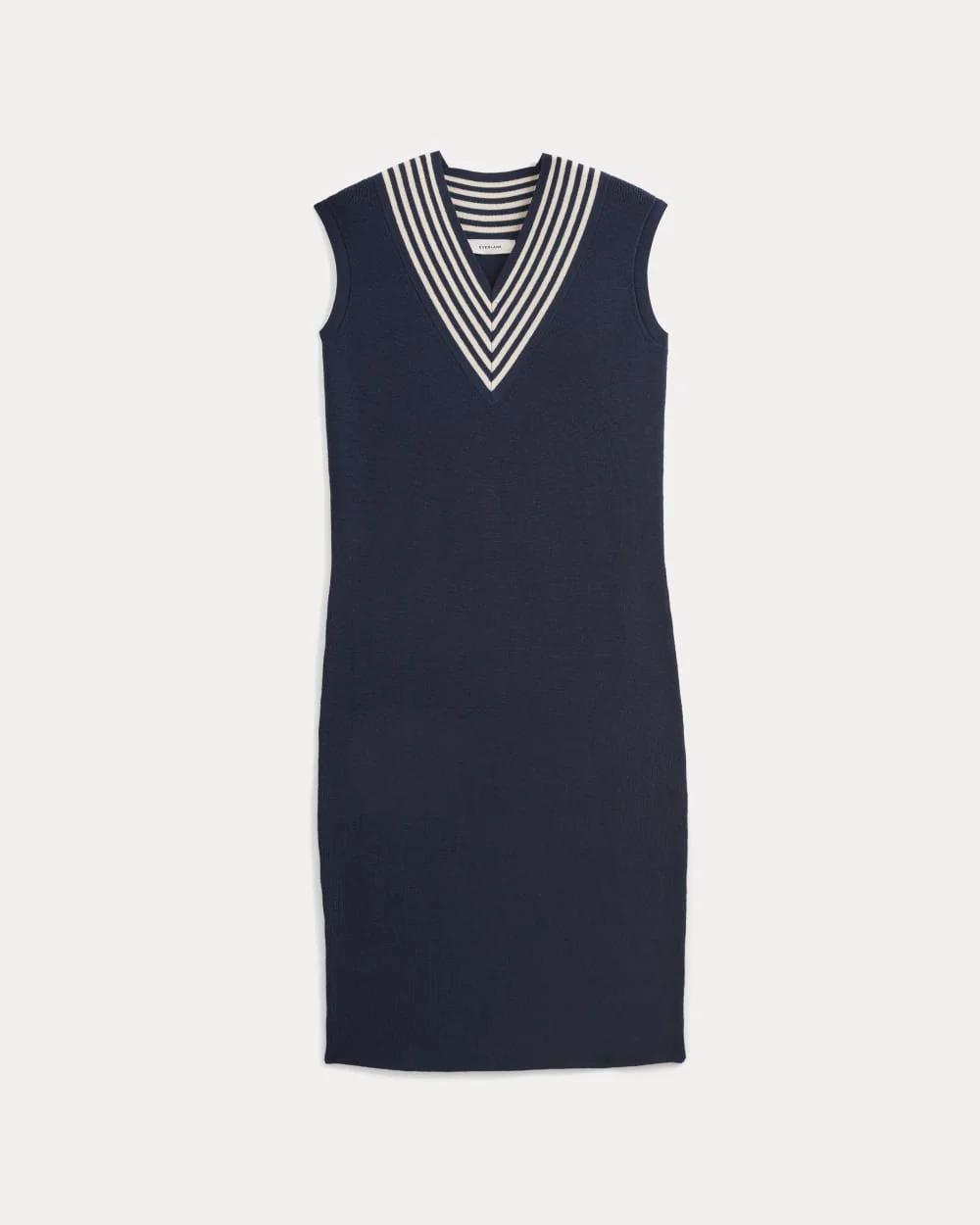 Relaxed V-Neck Midi Sweater Dress in Cotton Merino | Navy - Image 2