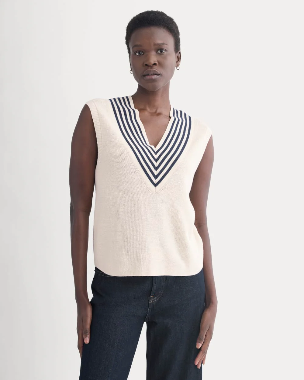 Relaxed V-Neck Vest in Cotton Merino | Canvas - Image 3